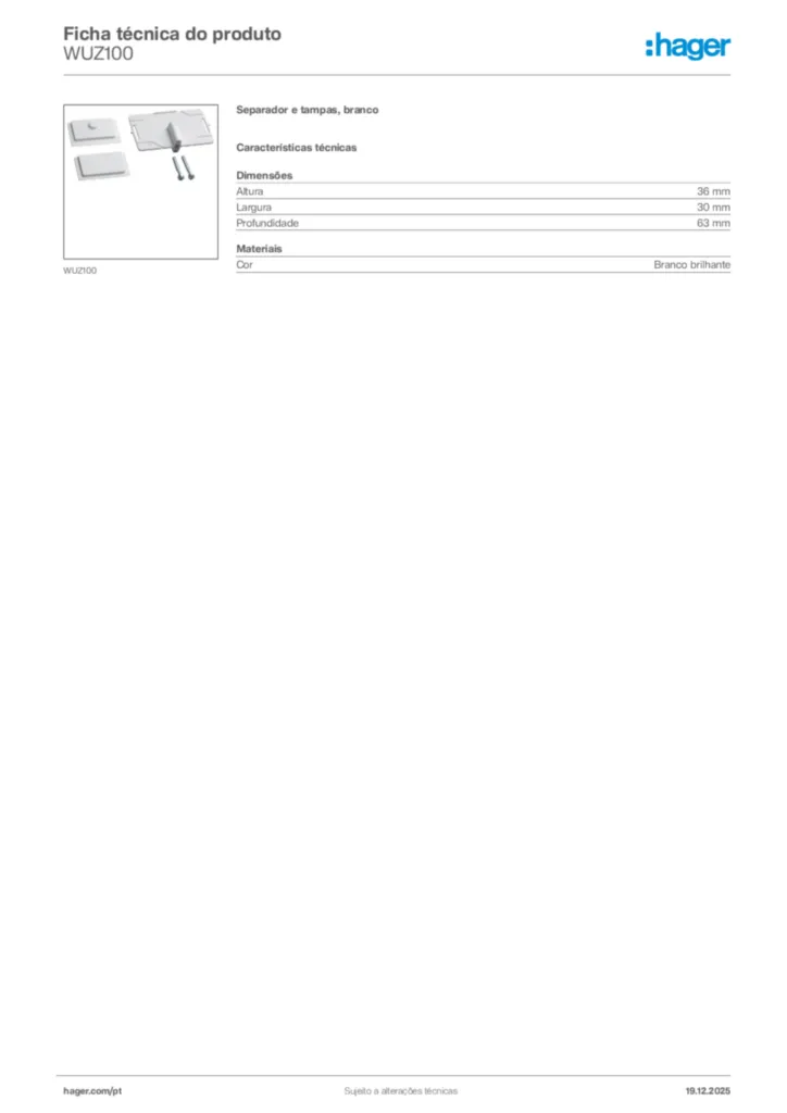 Imagem Hager Ficha técnica do produto WUZ100 | Hager Portugal