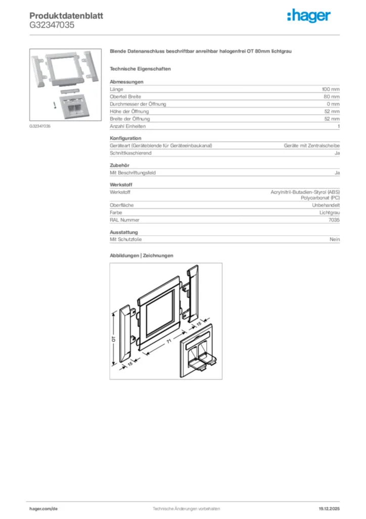 Bild Hager Produktdatenblatt G32347035 | Hager Deutschland