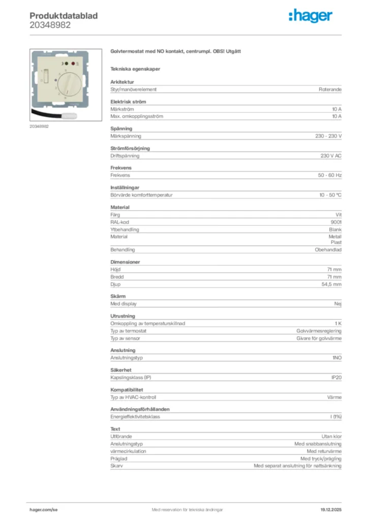 Bild Hager Produktdatablad 20348982 | Hager Sverige