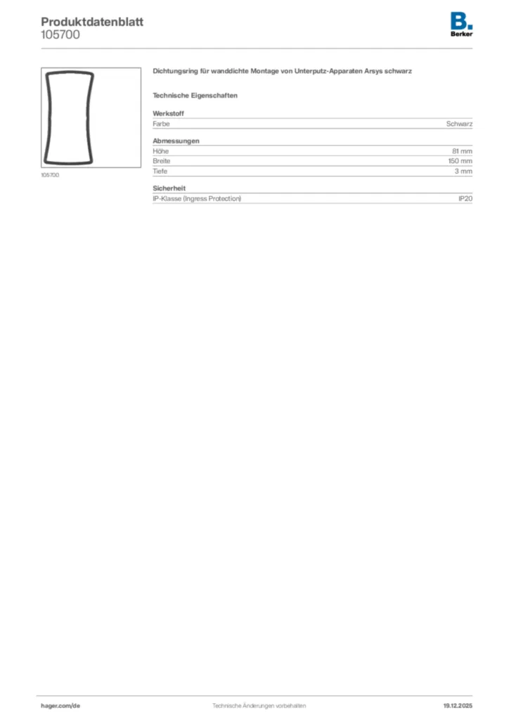Bild Berker Produktdatenblatt 105700 | Hager Deutschland