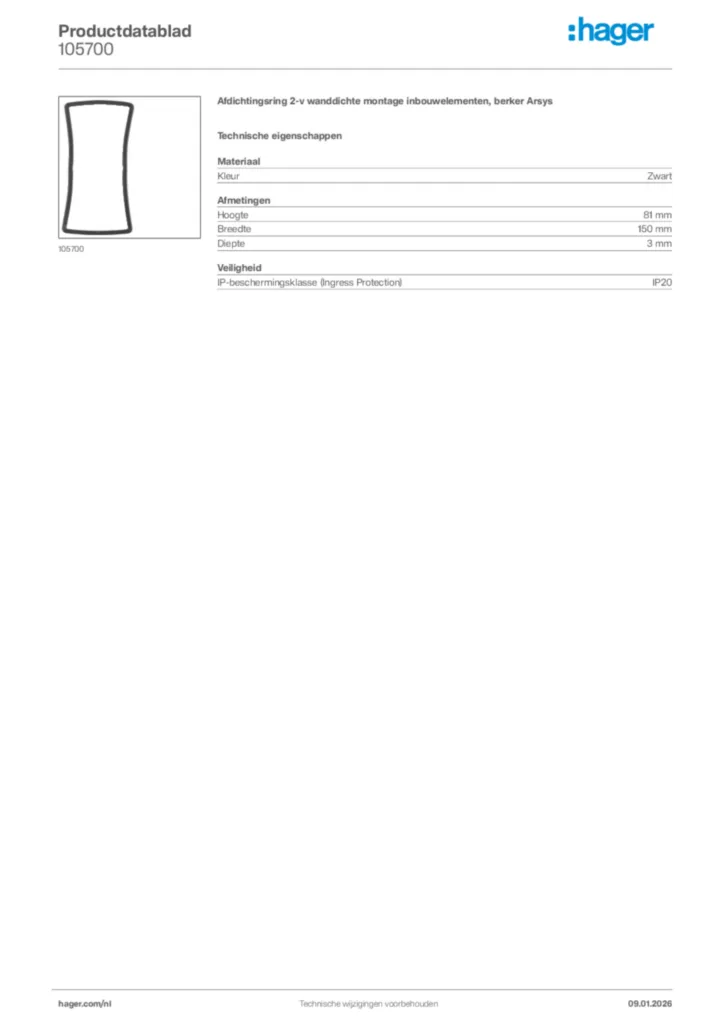 Afbeelding Hager Productdatablad 105700 | Hager Nederland