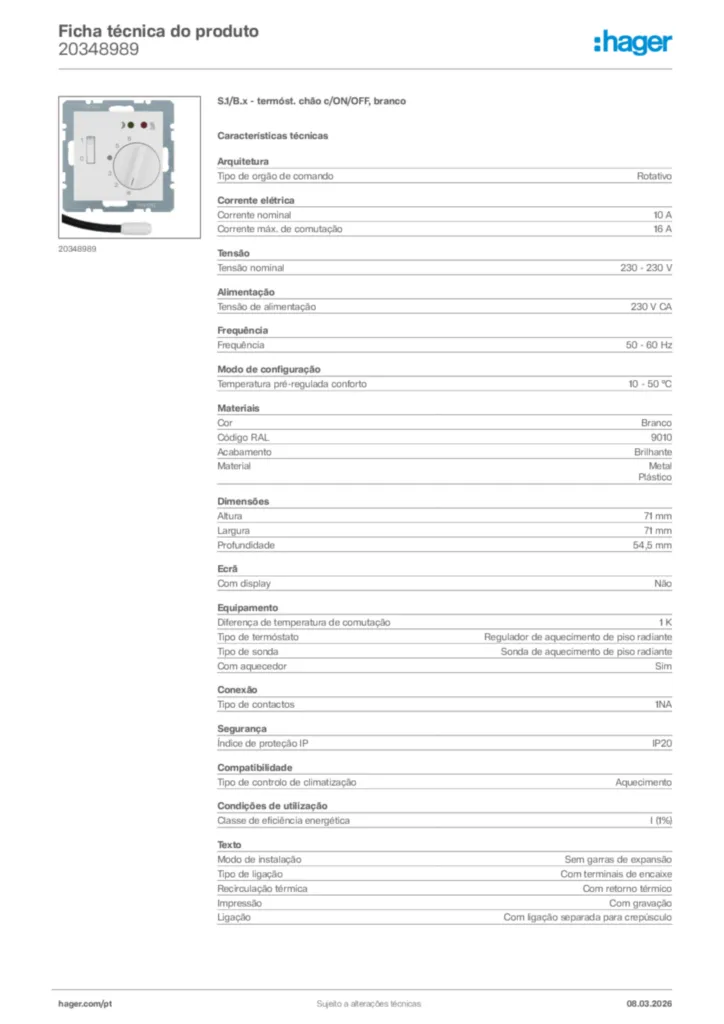 Imagem Hager Ficha técnica do produto 20348989 | Hager Portugal