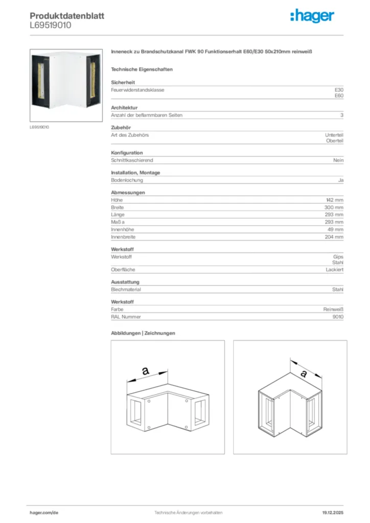 Bild Hager Produktdatenblatt L69519010 | Hager Deutschland