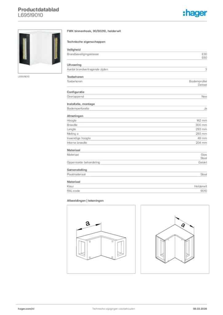 Afbeelding Hager Productdatablad L69519010 | Hager Nederland