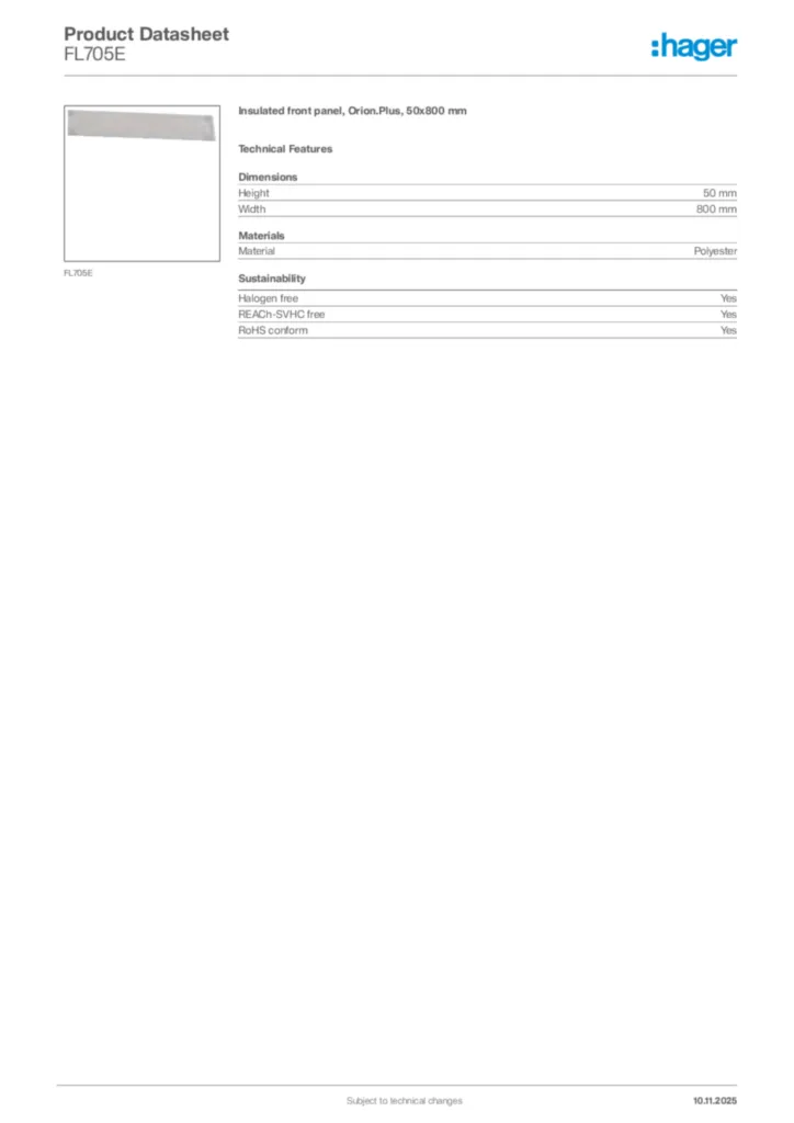 Image Hager Product data sheet FL705E  | Hager Africa