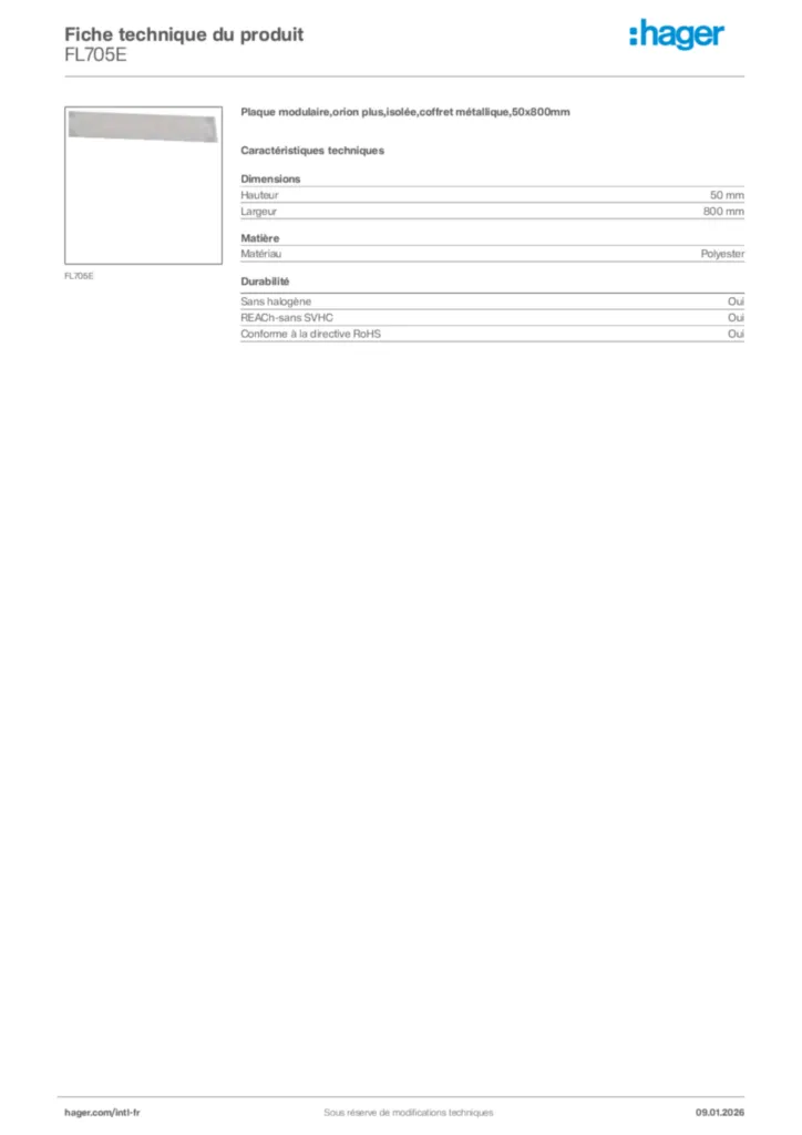 Image Hager Fiche technique du produit FL705E | Hager Afrique