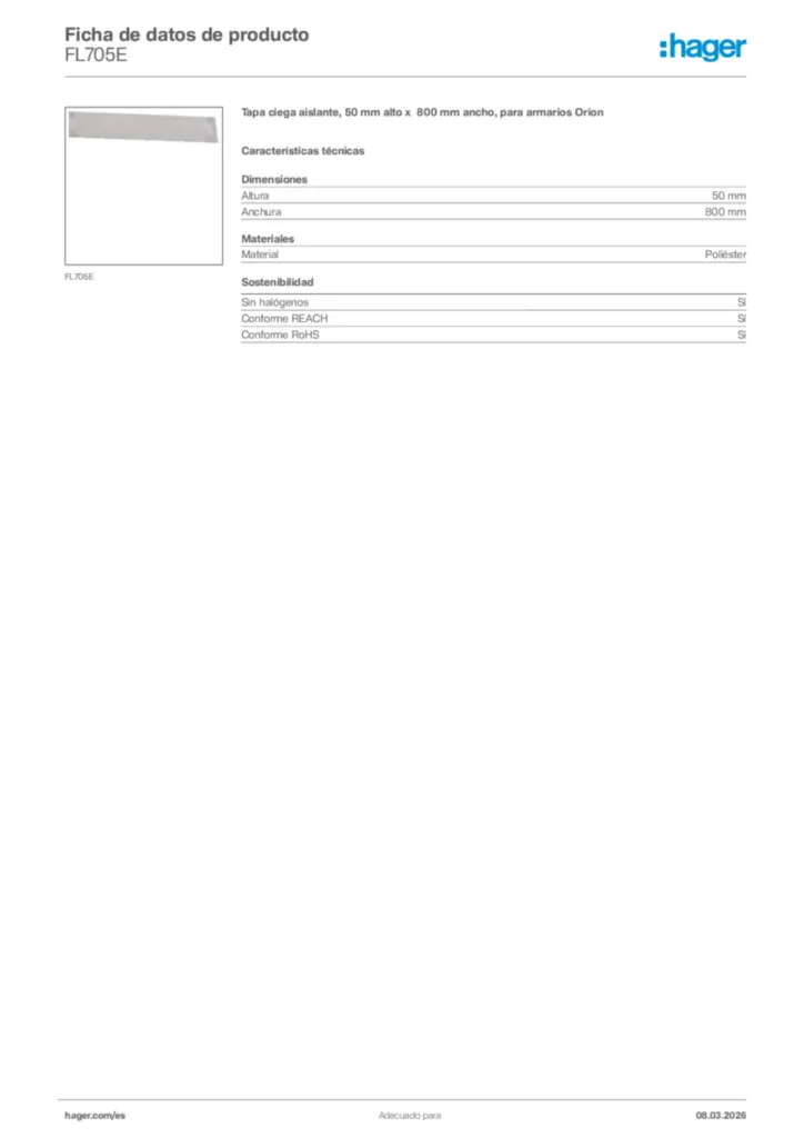 Imagen Hager Ficha de datos de producto FL705E | Hager España