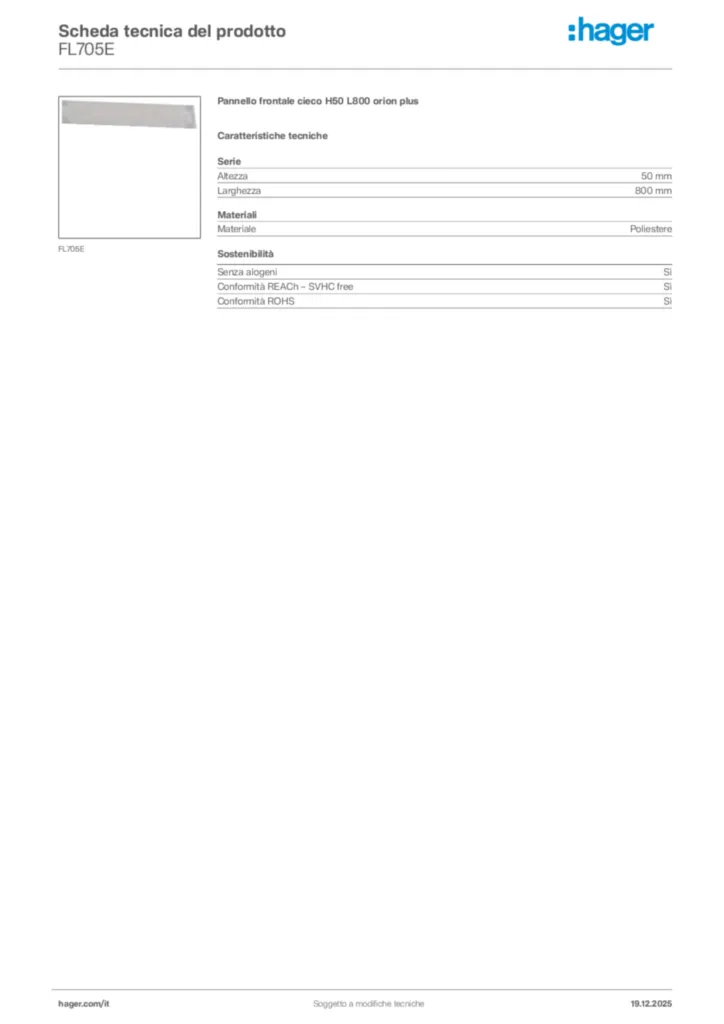 Immagine Hager Scheda tecnica del prodotto FL705E | Hager Italia