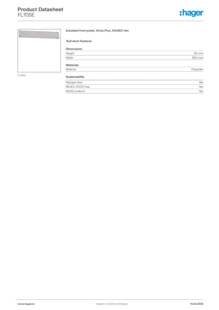 Image Hager Product data sheet FL705E  | Hager