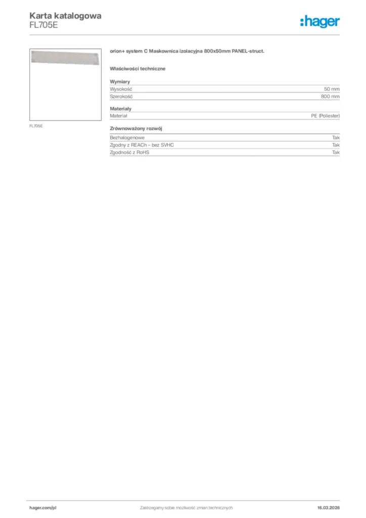 Zdjęcie Hager Karta katalogowa FL705E | Hager Polska