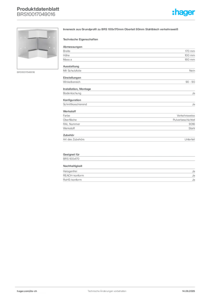 Bild Hager Produktdatenblatt BRS10017049016 | Hager Schweiz
