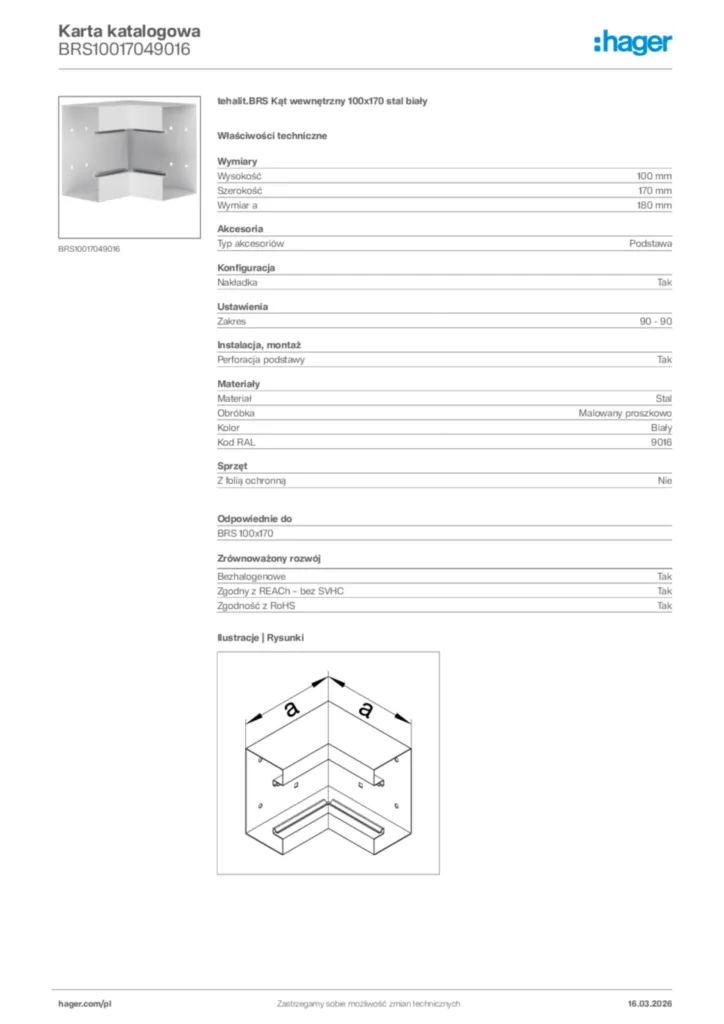 Zdjęcie Hager Karta katalogowa BRS10017049016 | Hager Polska