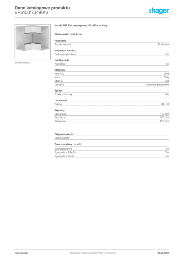 Zdjęcie Hager Karta katalogowa BRS10017049016 | Hager Polska