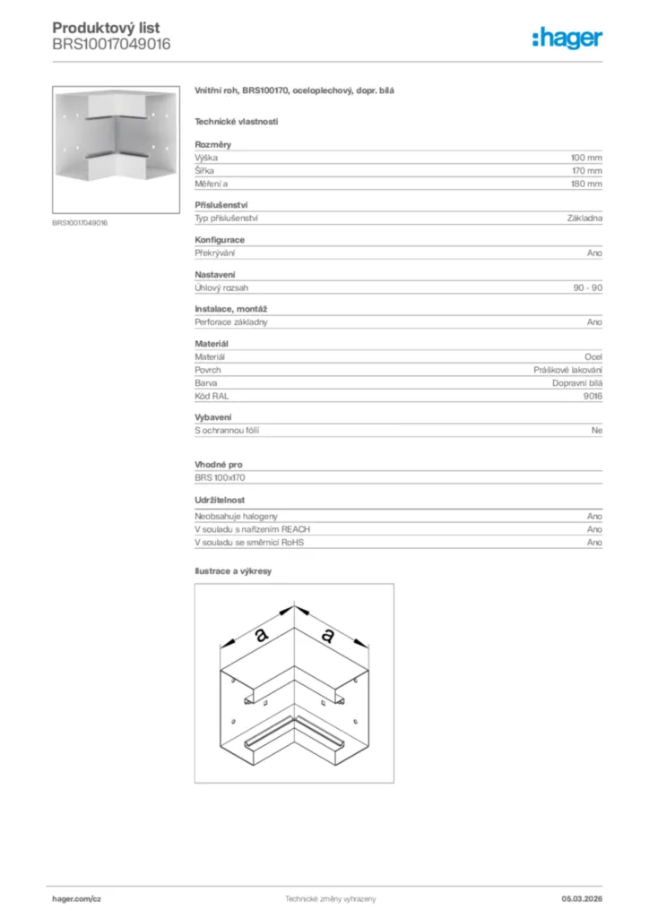Obrázek Hager Product data sheet BRS10017049016 | Hager