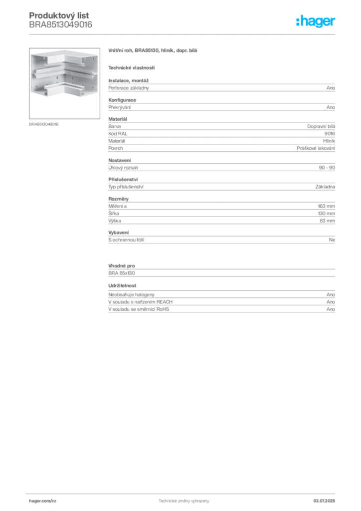 Obrázek Hager Produktový list BRA8513049016 | Hager