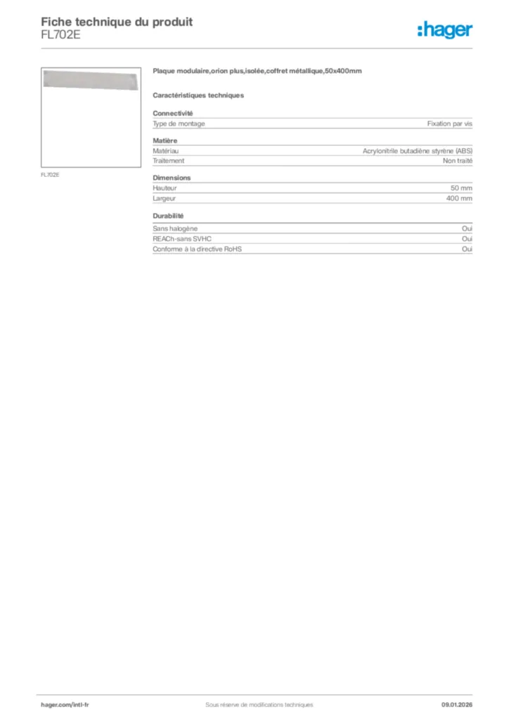 Image Hager Fiche technique du produit FL702E | Hager Afrique