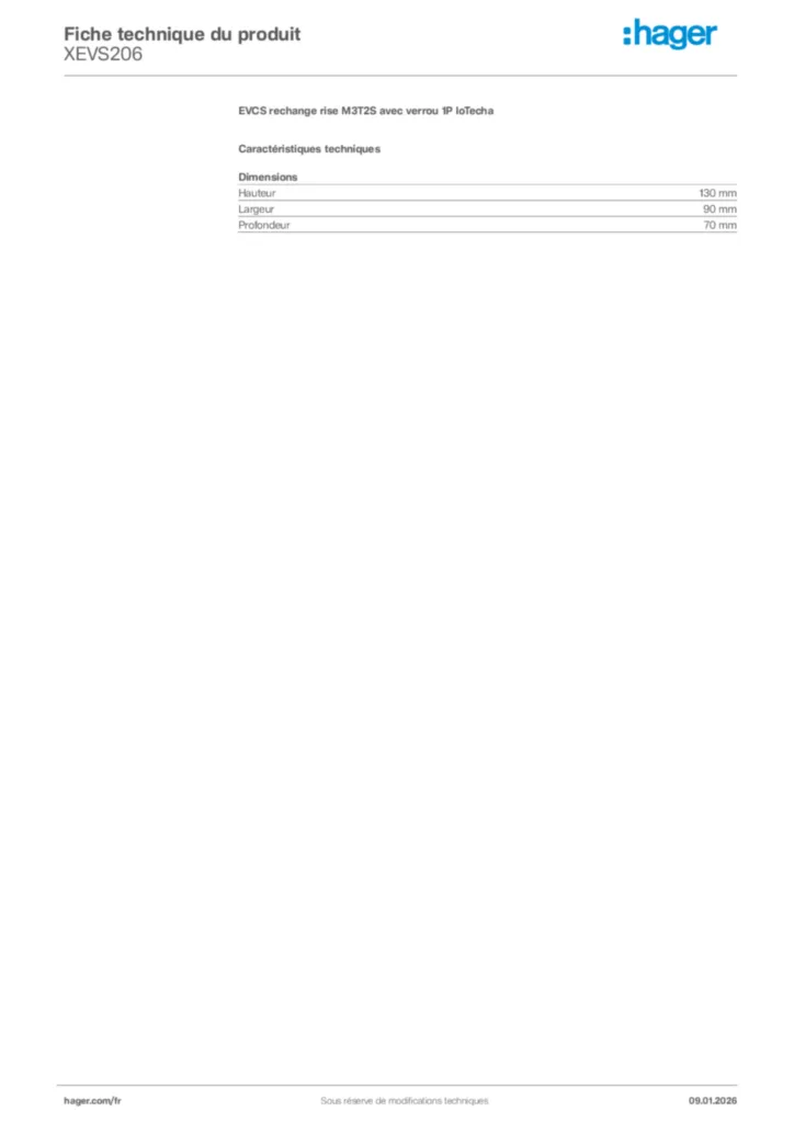Image Hager Fiche technique du produit XEVS206 | Hager France