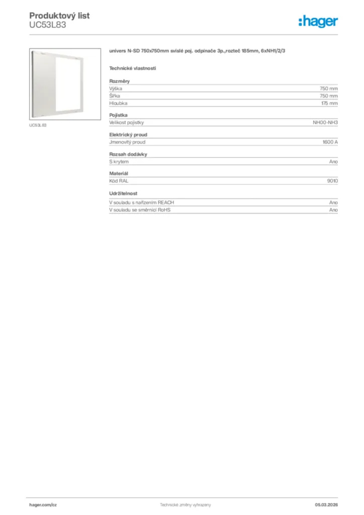 Obrázek Hager Product data sheet UC53L83 | Hager