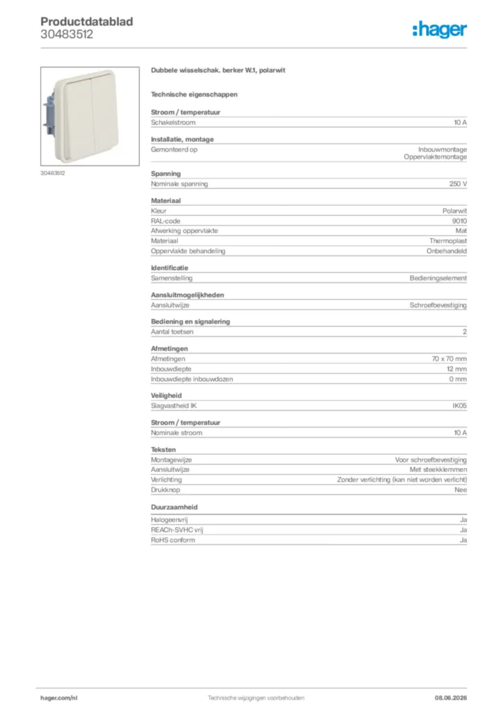 Afbeelding Hager Productdatablad 30483512 | Hager Nederland