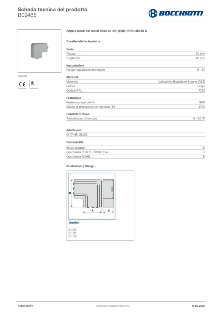 Immagine Bocchiotti Scheda tecnica del prodotto B02488 | Hager Italia