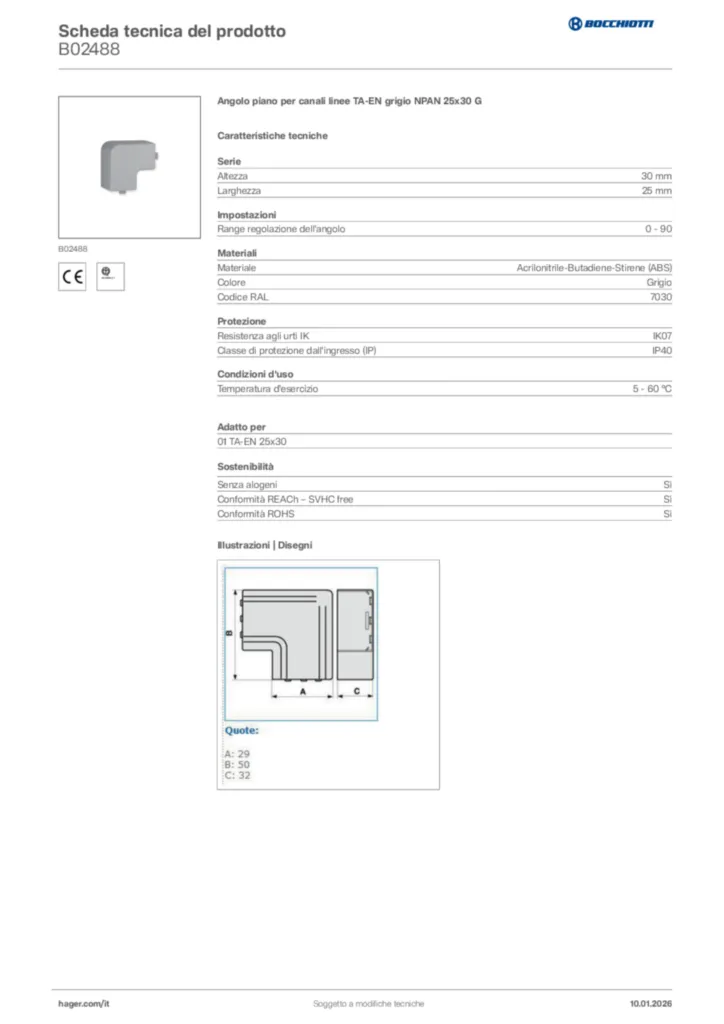 Immagine Bocchiotti Scheda tecnica del prodotto B02488 | Hager Italia