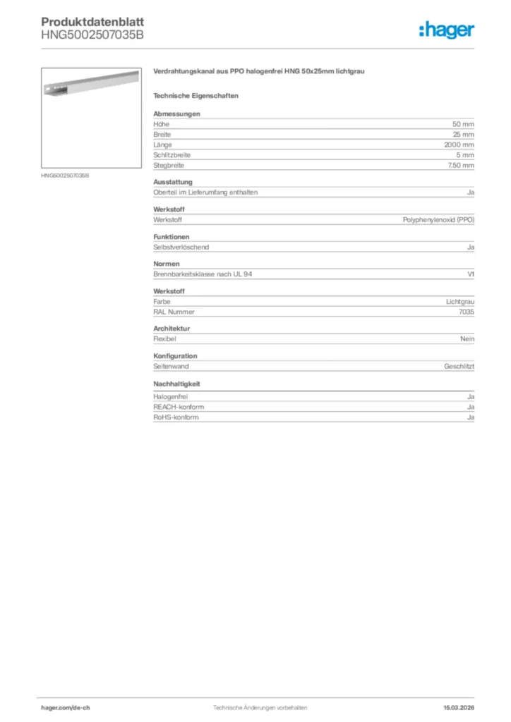Bild Hager Produktdatenblatt HNG5002507035B | Hager Schweiz
