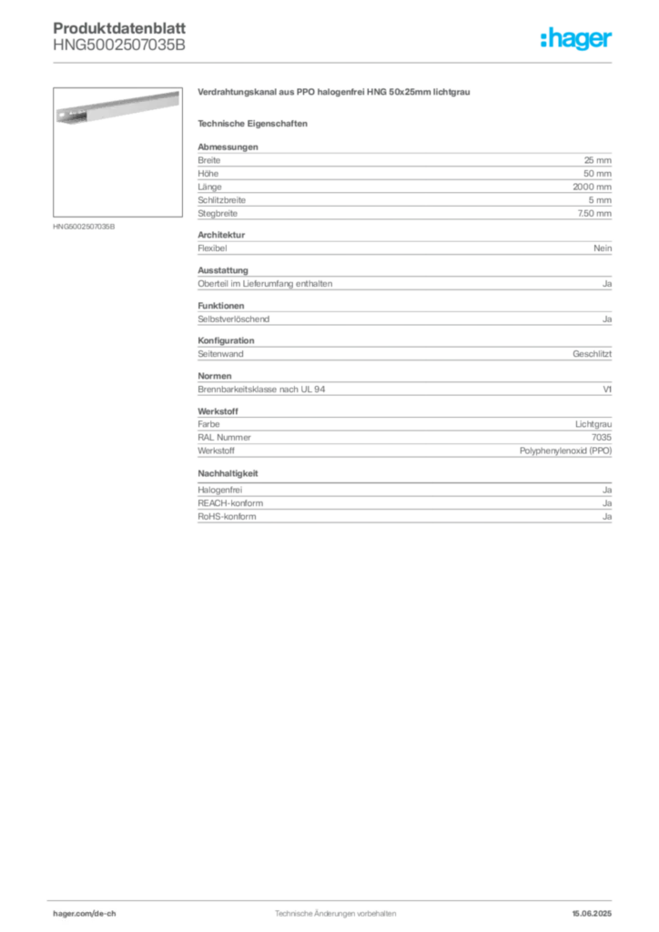 Bild Hager Produktdatenblatt HNG5002507035B | Hager Schweiz