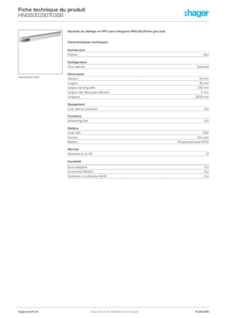 Image Hager Fiche technique du produit HNG5002507035B | Hager Suisse