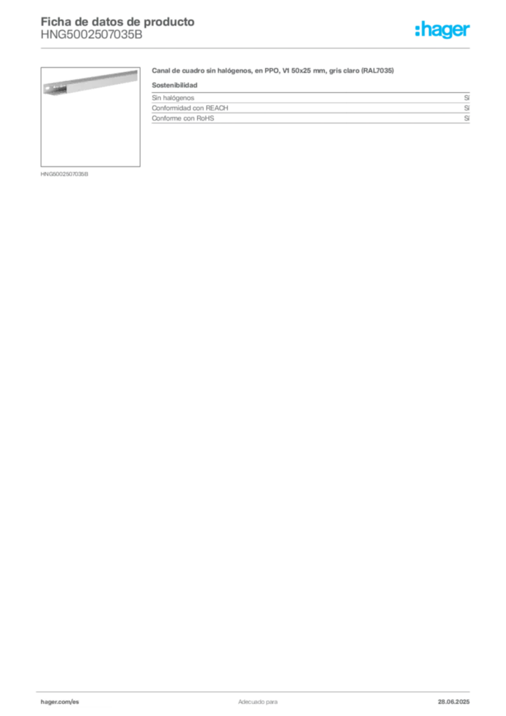 Imagen Hager Ficha de datos de producto HNG5002507035B | Hager España