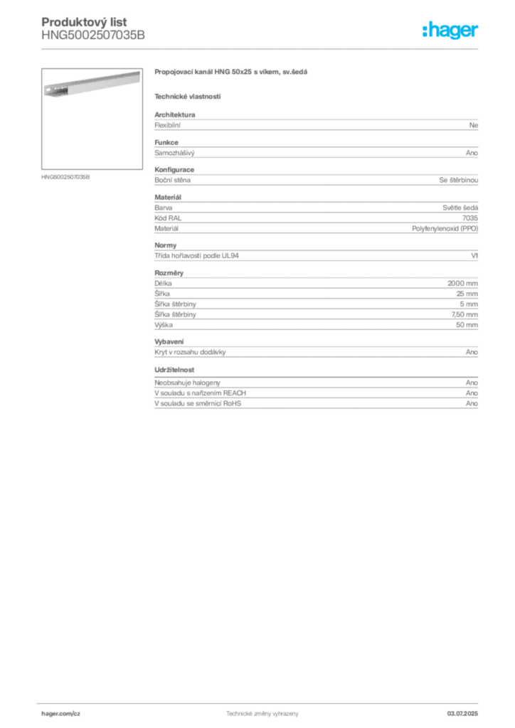 Obrázek Hager Produktový list HNG5002507035B | Hager