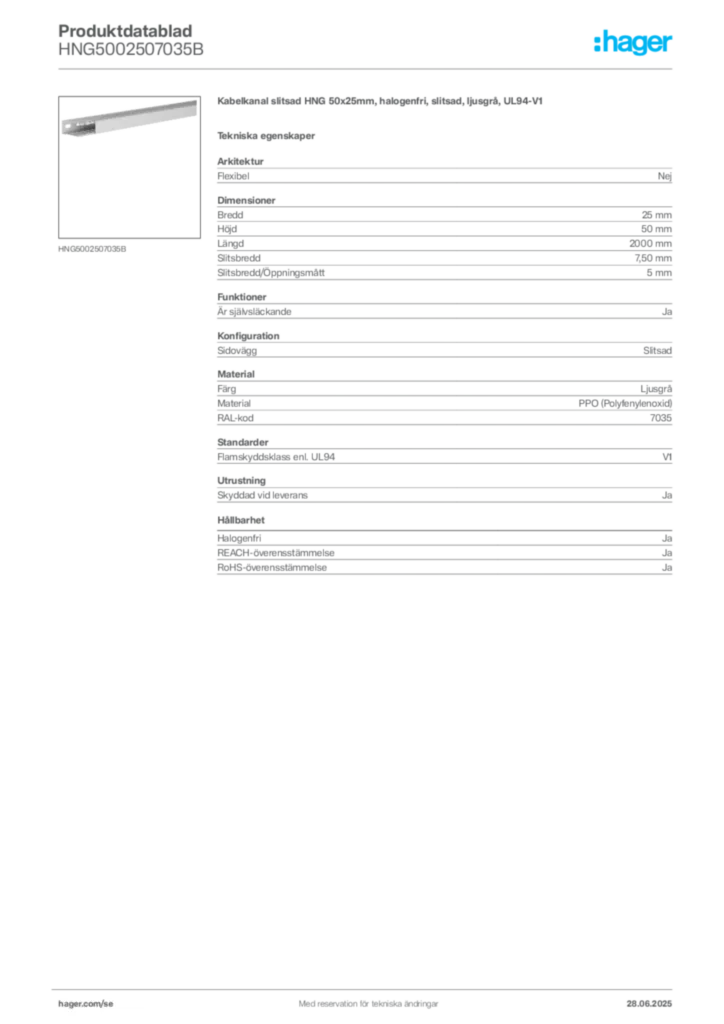 Bild Hager Produktdatablad HNG5002507035B | Hager Sverige