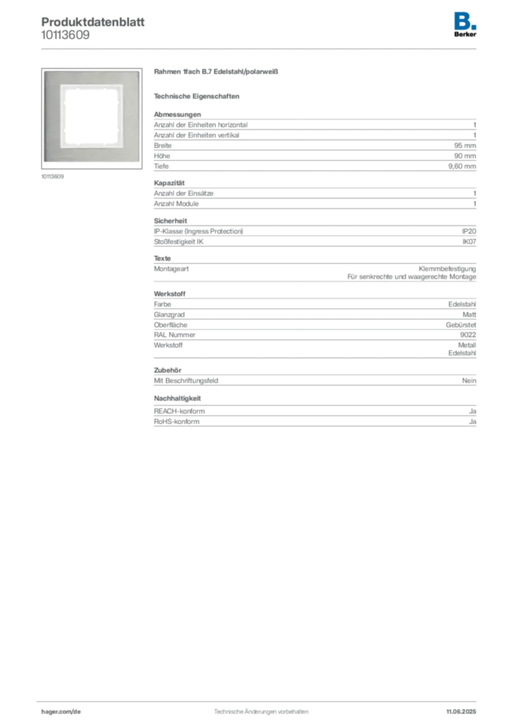 Bild Berker Produktdatenblatt 10113609 | Hager Deutschland
