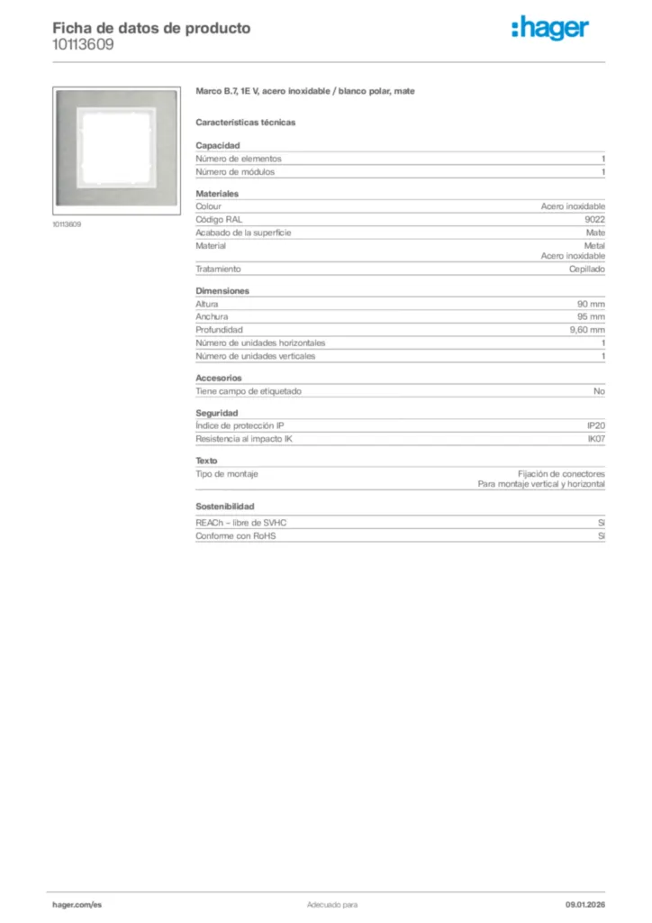 Imagen Hager Ficha de datos de producto 10113609 | Hager España