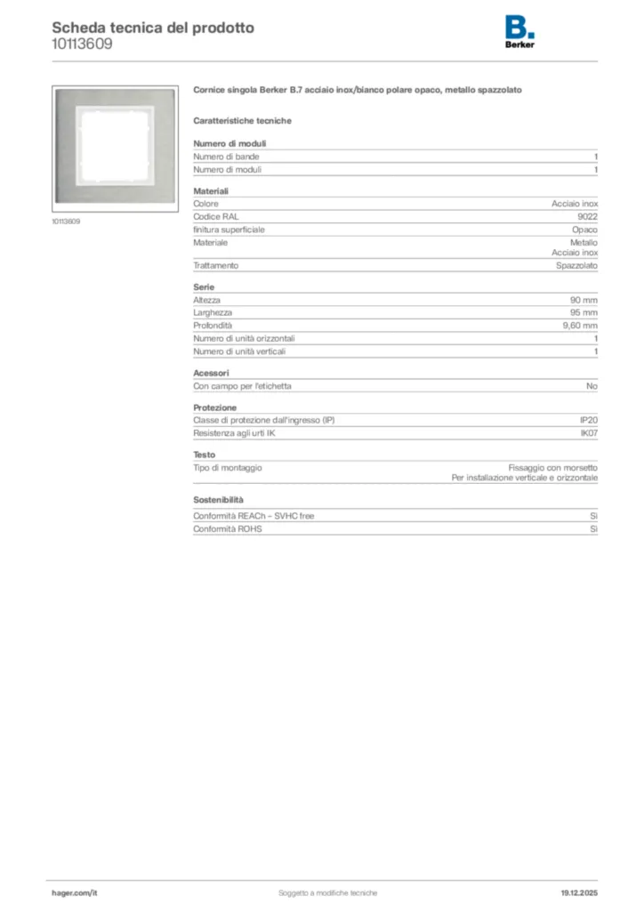 Immagine Berker Scheda tecnica del prodotto 10113609 | Hager Italia
