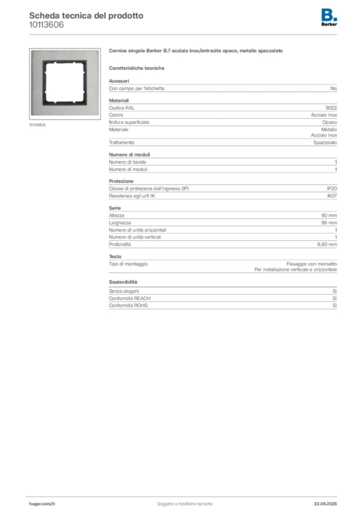 Immagine Berker Scheda tecnica del prodotto 10113606 | Hager Italia