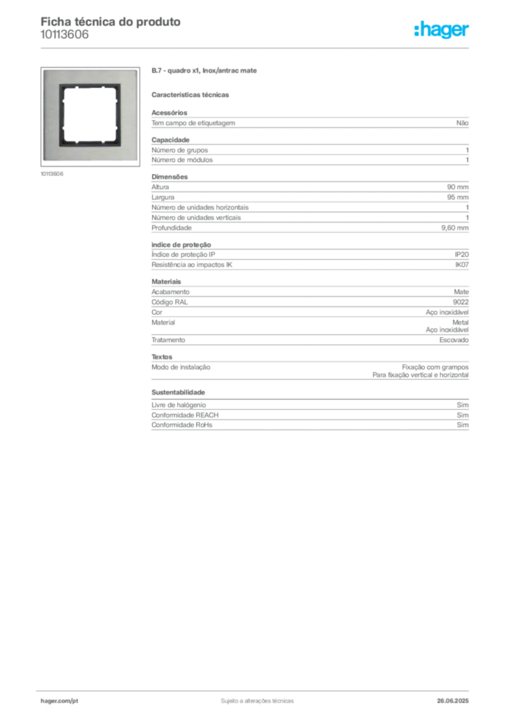 Imagem Hager Ficha técnica do produto 10113606 | Hager Portugal