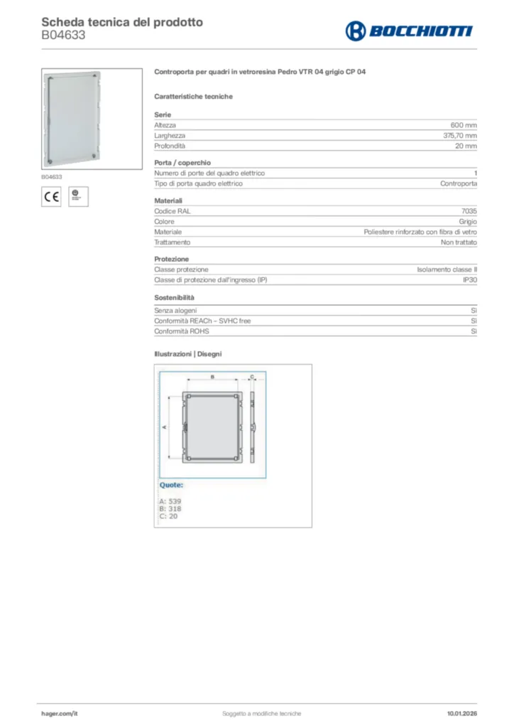 Immagine Bocchiotti Scheda tecnica del prodotto B04633 | Hager Italia