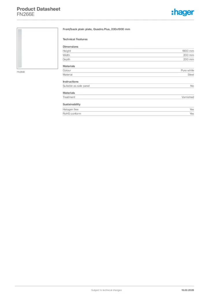 Image Hager Product data sheet FN266E  | Hager Africa