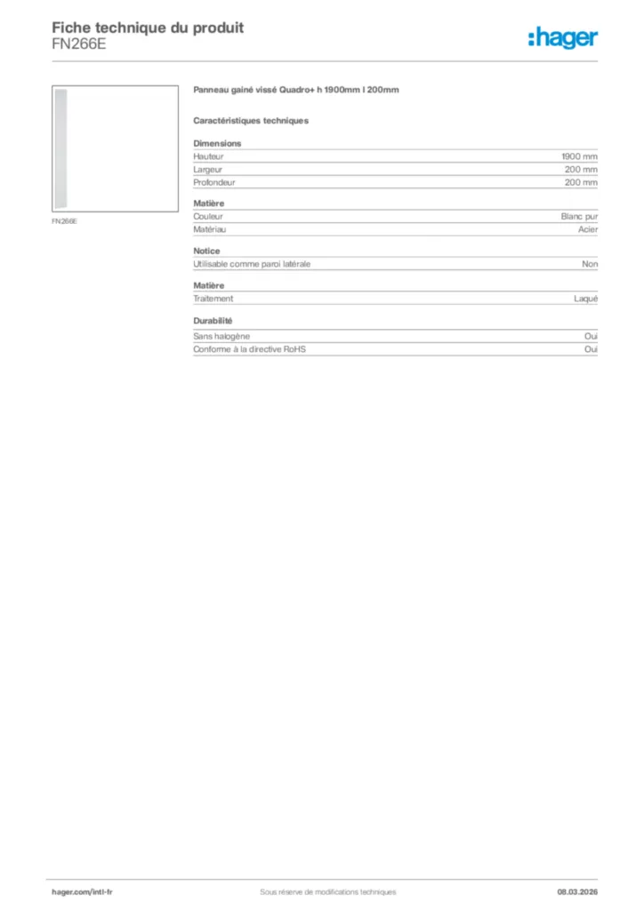 Image Hager Fiche technique du produit FN266E | Hager Afrique