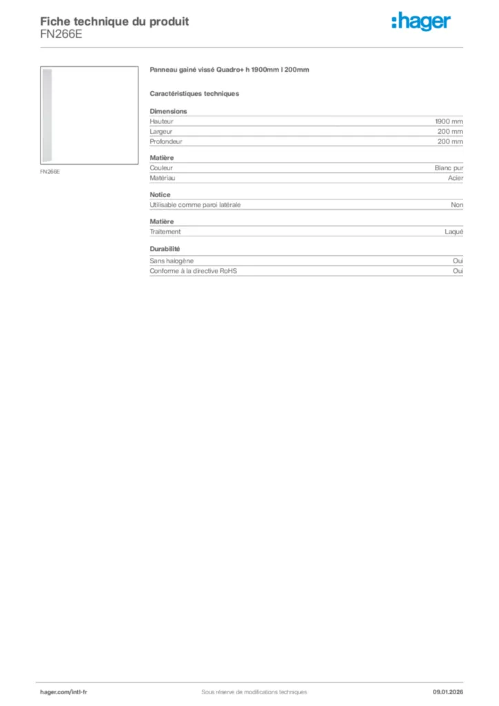 Image Hager Fiche technique du produit FN266E | Hager Afrique