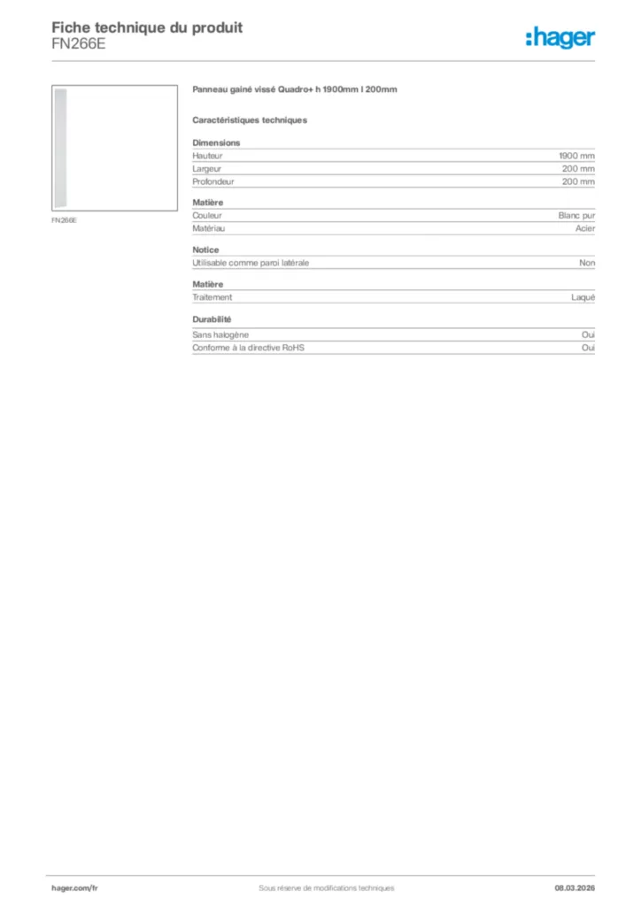 Image Hager Fiche technique du produit FN266E | Hager France