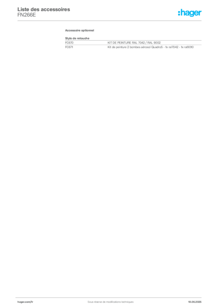 Image Hager Fiche technique du produit FN266E | Hager France