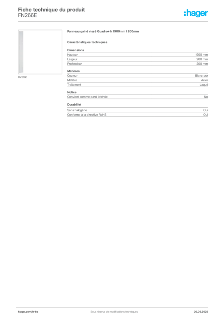 Image Hager Fiche technique du produit FN266E | Hager Belgique
