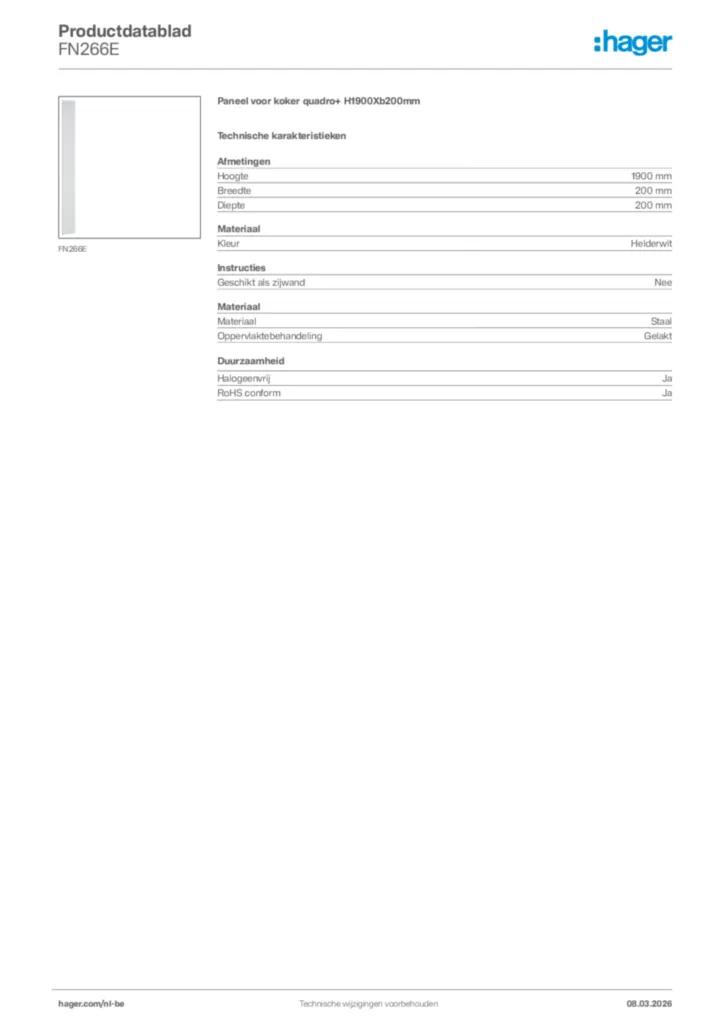 Afbeelding Hager Productdatablad FN266E | Hager Belgium