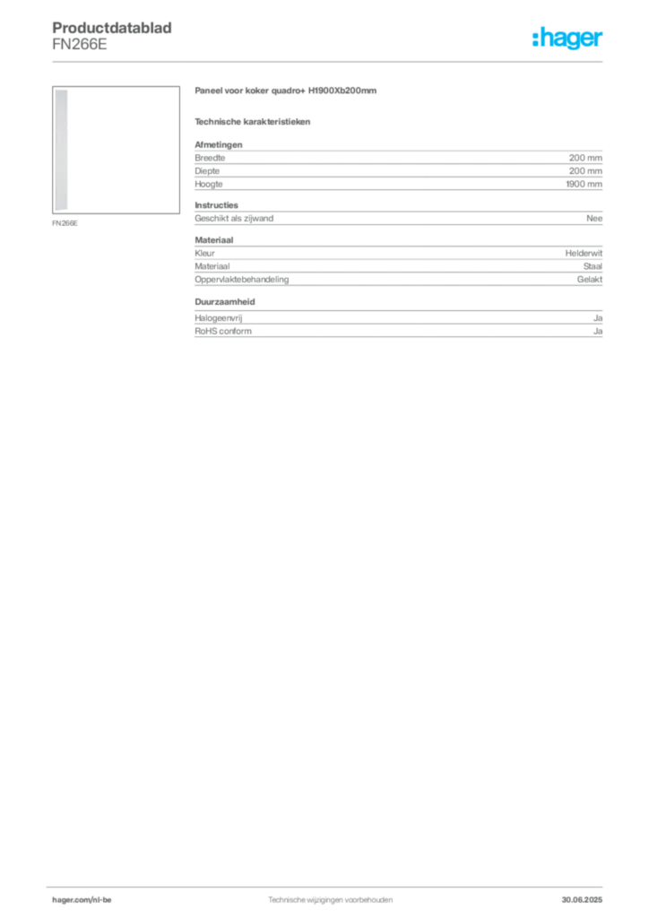 Afbeelding Hager Productdatablad FN266E | Hager Belgium