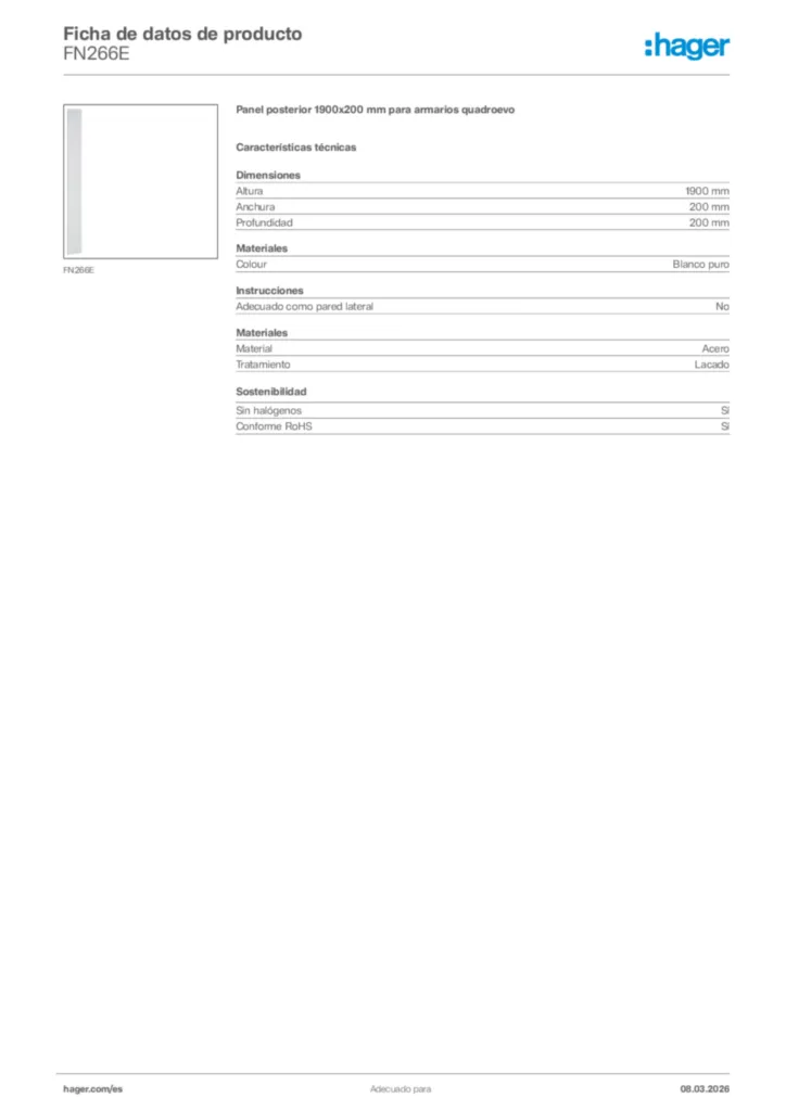 Imagen Hager Ficha de datos de producto FN266E | Hager España