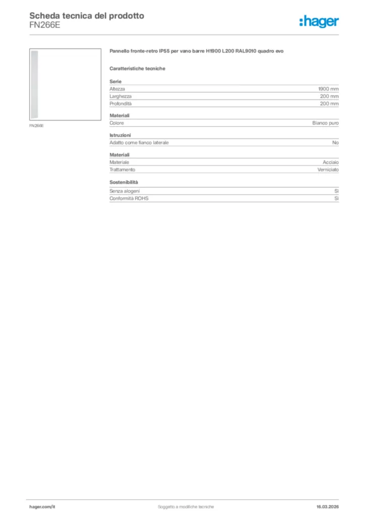 Immagine Hager Scheda tecnica del prodotto FN266E | Hager Italia