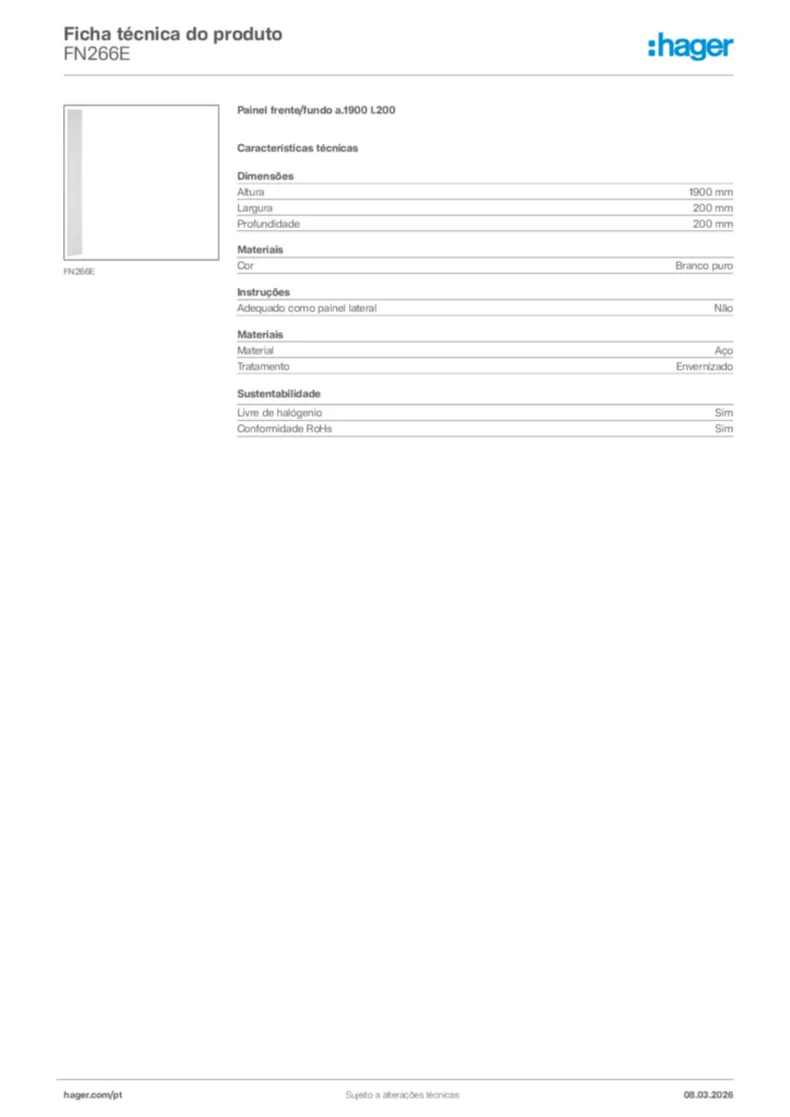 Imagem Hager Ficha técnica do produto FN266E | Hager Portugal