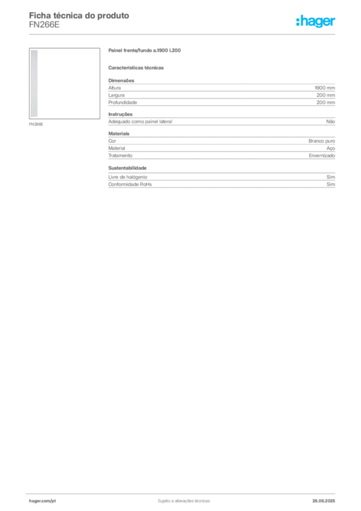 Imagem Hager Ficha técnica do produto FN266E | Hager Portugal