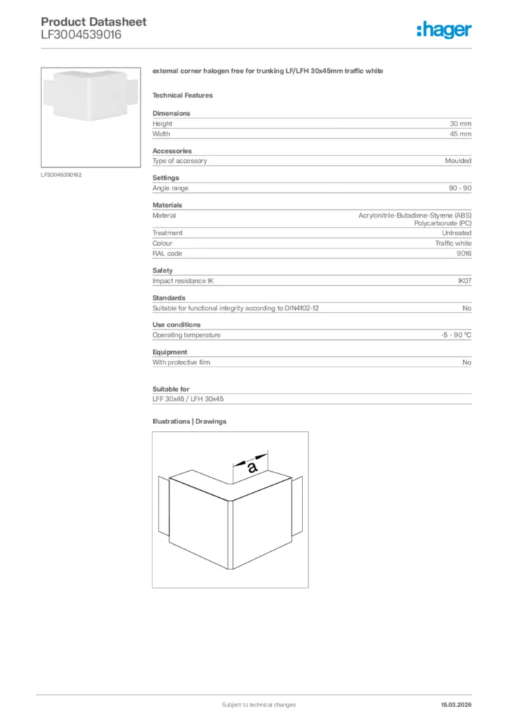 Image Hager Product data sheet LF3004539016  | Hager Africa